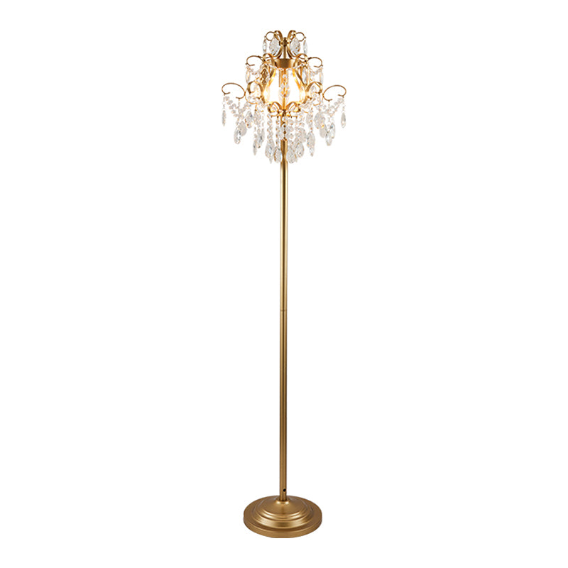 Gold Cascading Shape Floor Light Contemporain Faceted Crystal 1-Head Standing Lampe for Parlor