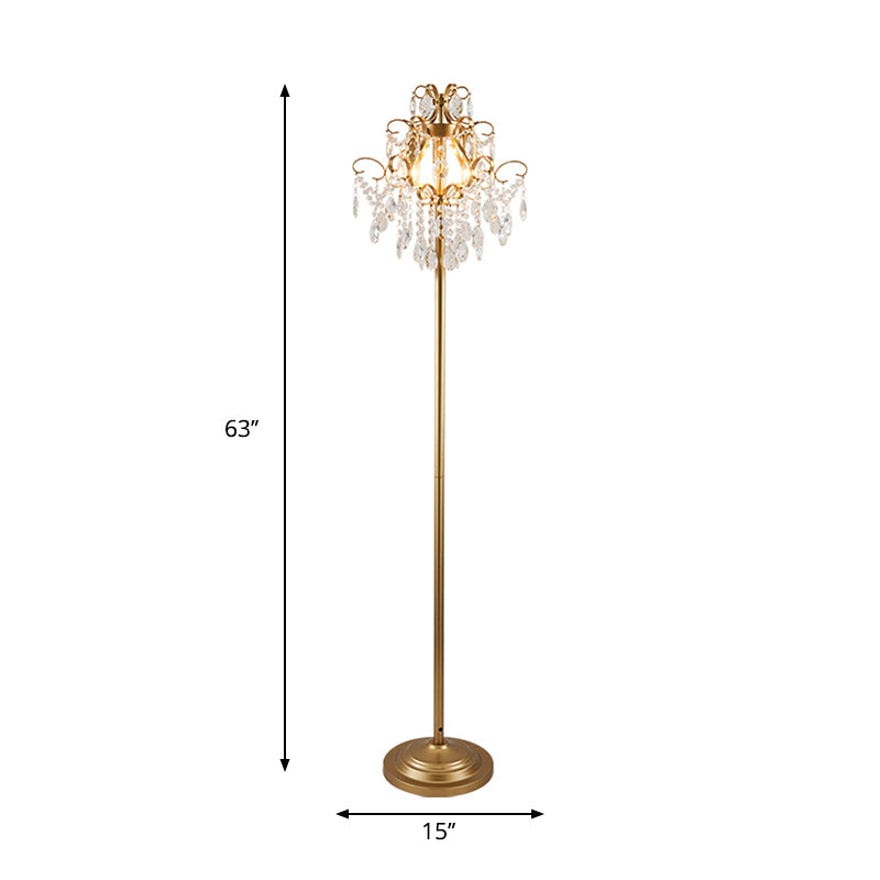 Gold Cascading Shape Floor Light Contemporain Faceted Crystal 1-Head Standing Lampe for Parlor