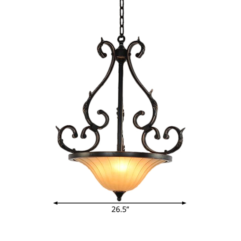 LED Inverted Bell Ceiling Lamp Traditional Bronze Fluted Glass Pendant Lighting Fixture