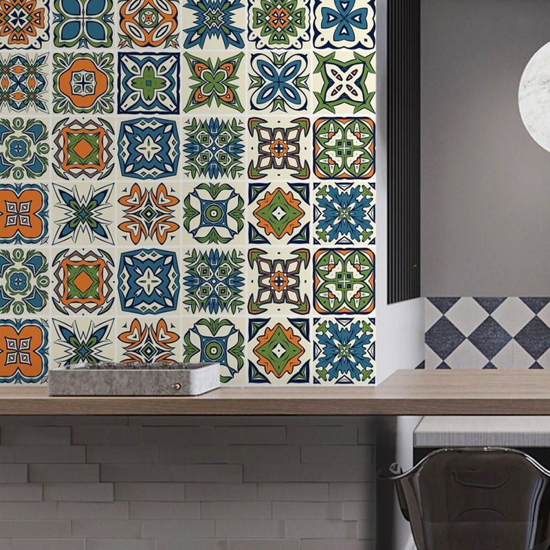 Orange-Blue Bohemia Wallpaper Panel 10.3-sq ft Tribal Pattern Wall Art for Kitchen, Peel and Stick