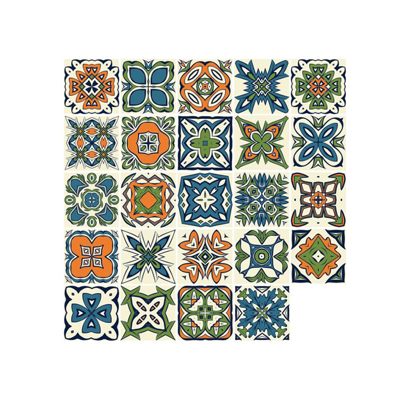 Orange-Blue Bohemia Wallpaper Panel 10.3-sq ft Tribal Pattern Wall Art for Kitchen, Peel and Stick