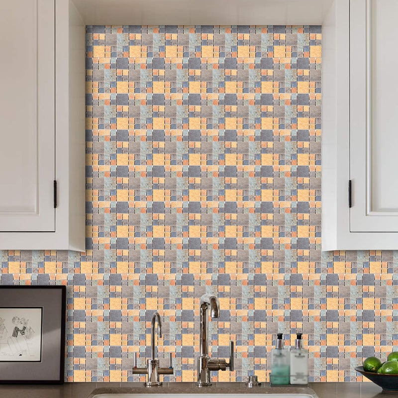 Color-Block Square Stick Wallpaper Panels Grey-Yellow Modernist Wall Covering for Home