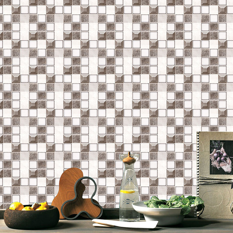 Peel and Paste Tile Wallpaper Panel Contemporary PVC Wall Art in White-Brown, 8' L x 8" W