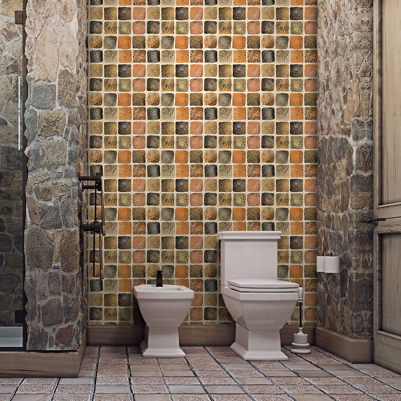 Orange-Grey Modern Wallpaper Panel 5.2-sq ft Faux Mosaics Tile Stick Wall Covering for Home