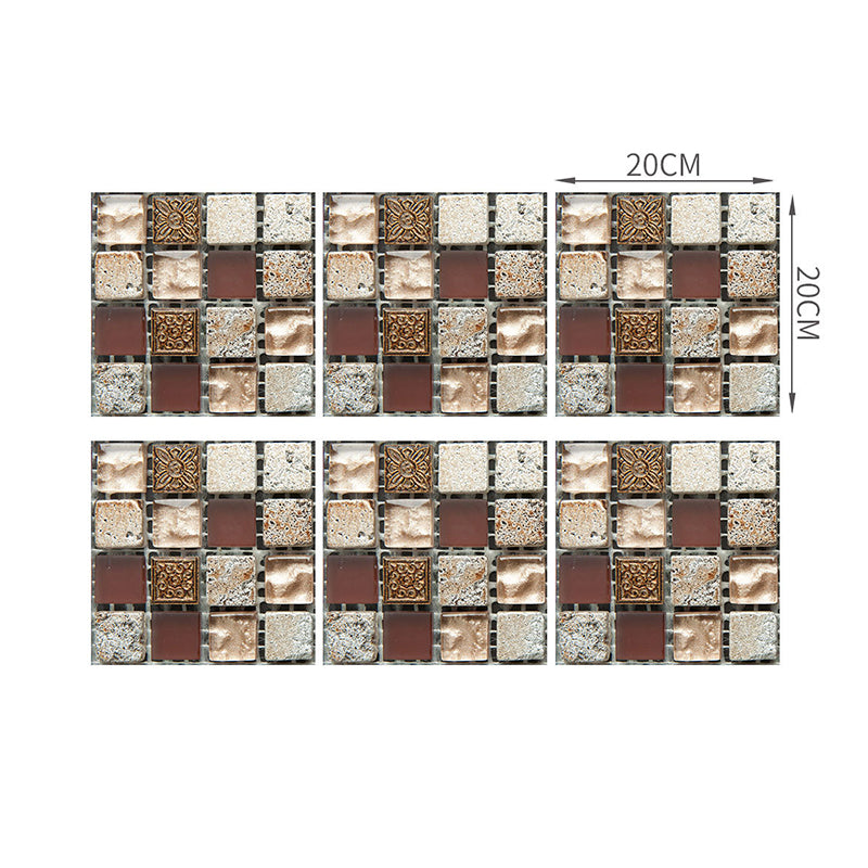 Red Brown Mosaics Tile Wallpaper Panel Self-Adhesive Wall Art for Bathroom (12 Pieces)