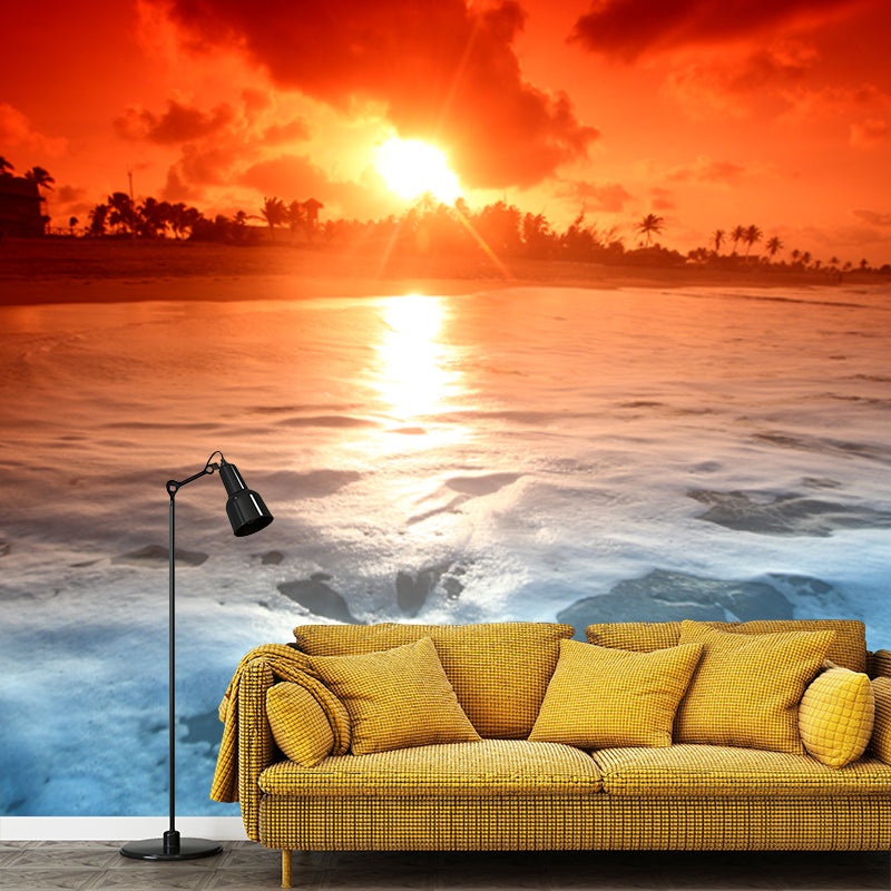 Tropix Sunset Sea View Mural Non-Woven Waterproof White-Orange Wall Art for Bedroom