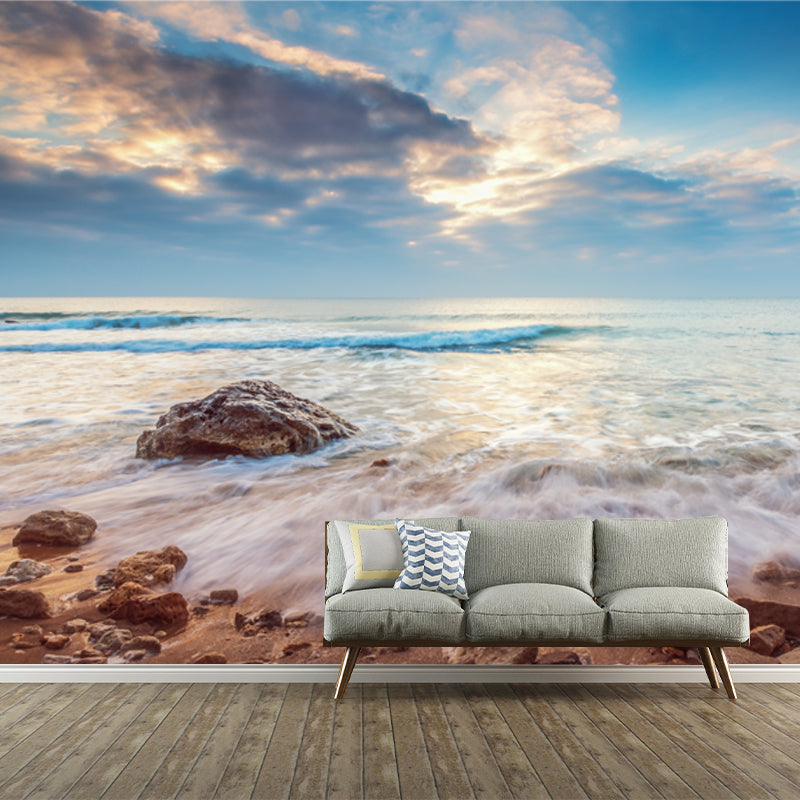 Photography Rising Tide Mural for Accent Wall, Blue-Brown, Customized Size Available