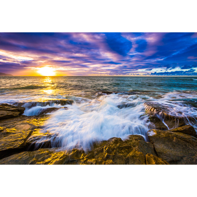 Waterproof Nightfall Sea Surge Mural Tropical Non-Woven Fabric Wall Art, Custom Print