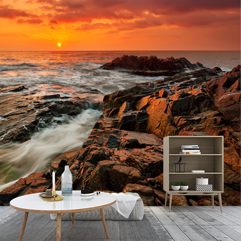 Yellow Eventide Scenery Wall Mural Ocean Rock Tropix Stain Proof Wall Art for Home