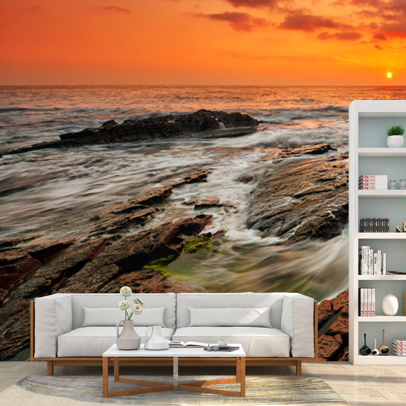 Yellow Eventide Scenery Wall Mural Ocean Rock Tropix Stain Proof Wall Art for Home