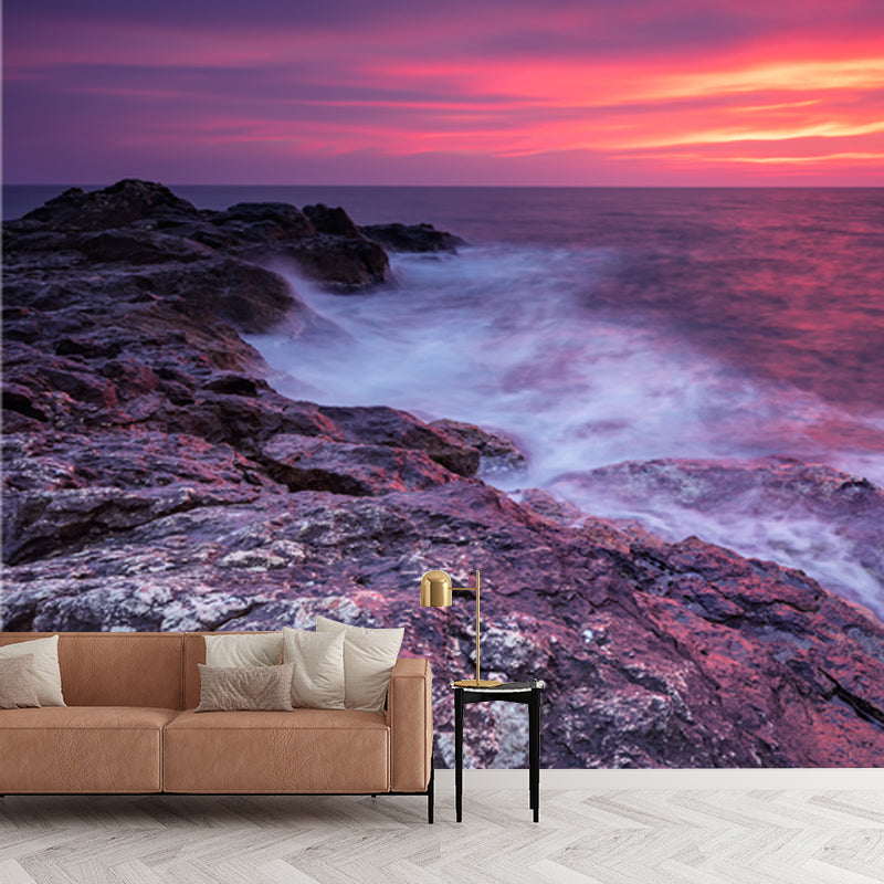 Whole Rock and Surge Mural Tropical Stunning Evening Glow Wall Covering in Purple