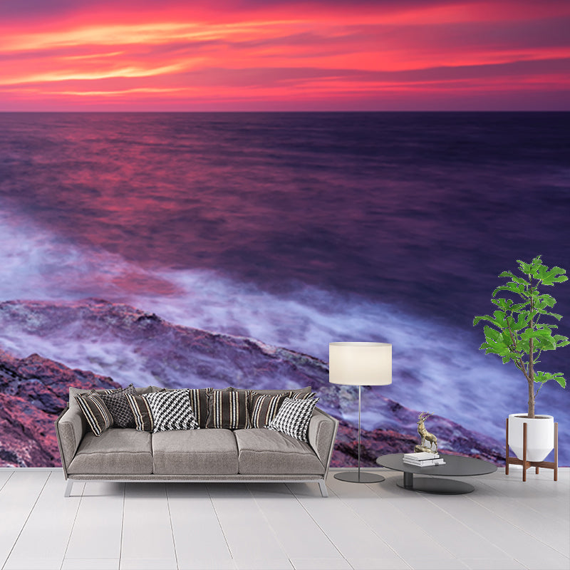 Whole Rock and Surge Mural Tropical Stunning Evening Glow Wall Covering in Purple