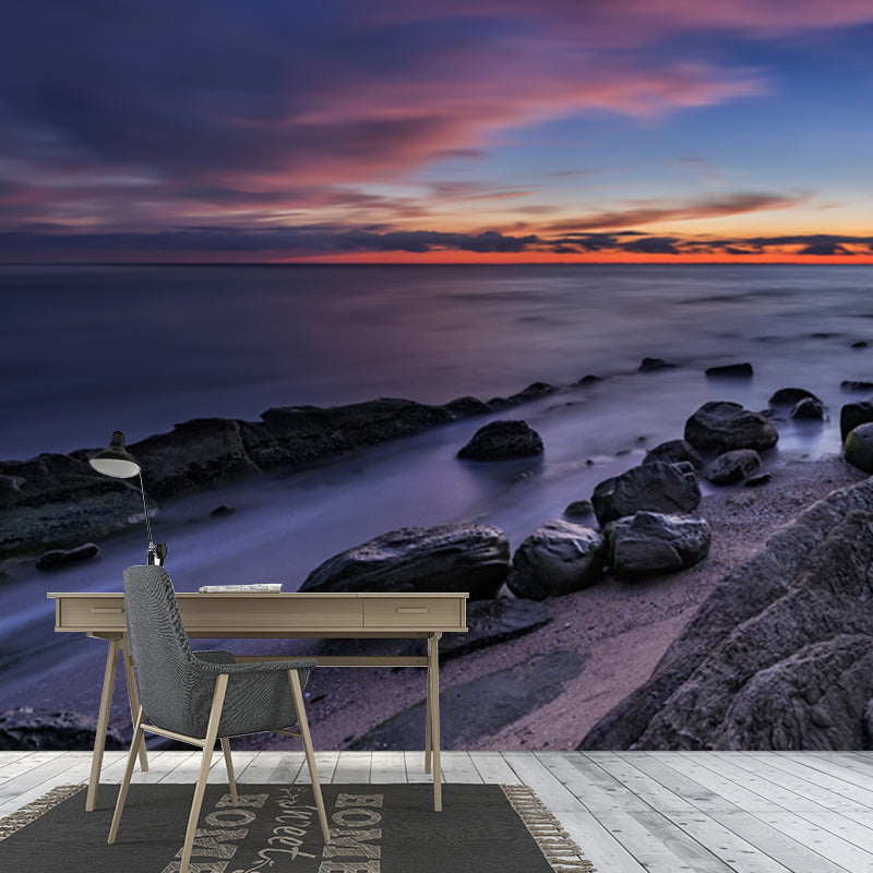 Low Tide after Sunset Mural Wallpaper Blue Modern Style Wall Art for Home Gallery