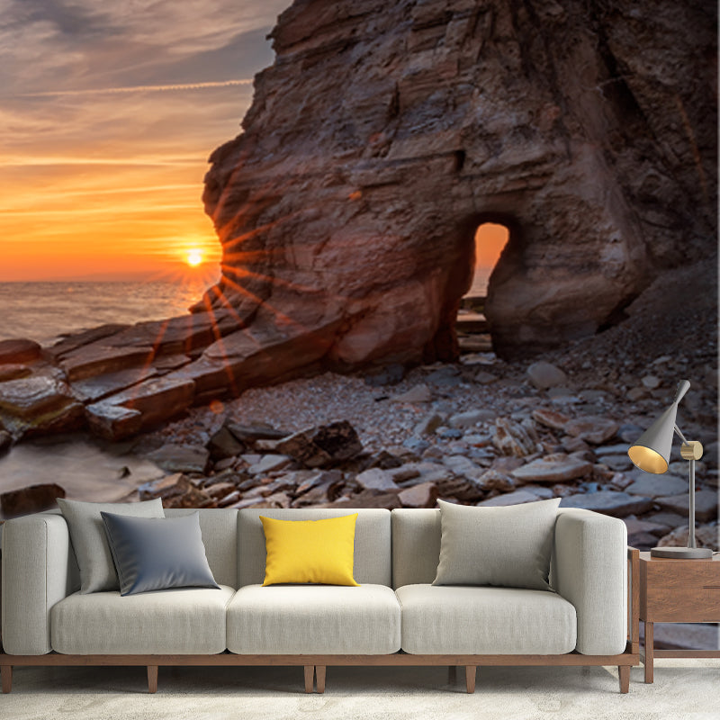 Big Photography Wall Mural Yellow-Blue Sunset Coast with Arch Entrance Wall Decor, Custom Size