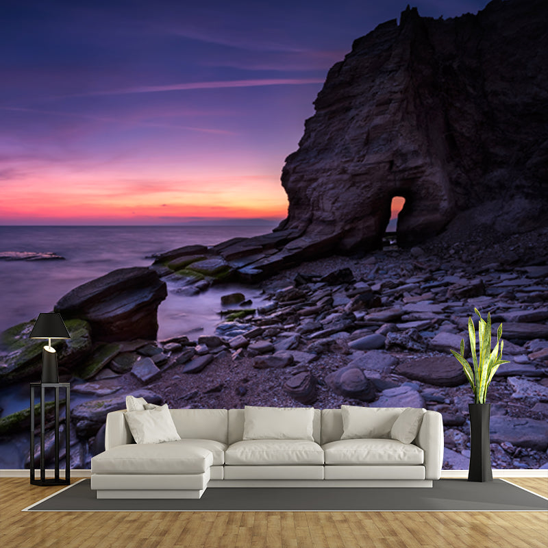 Purple Nightfall Rock Bay Mural Moisture Resistant Wall Covering for Accent Wall