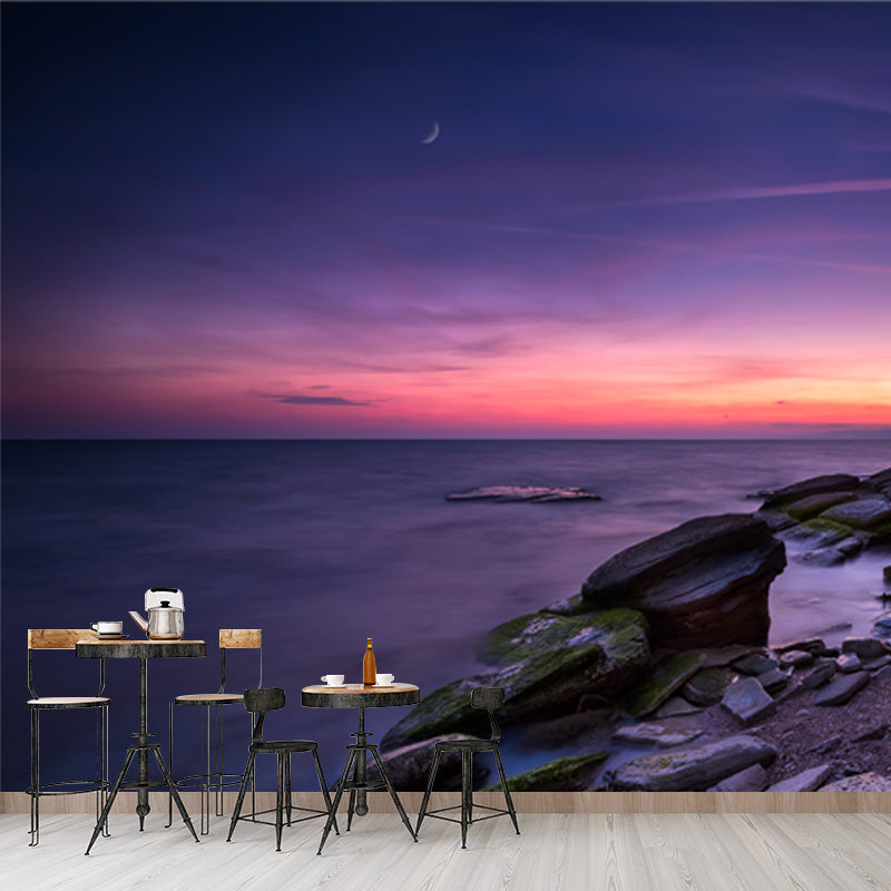 Purple Nightfall Rock Bay Mural Moisture Resistant Wall Covering for Accent Wall