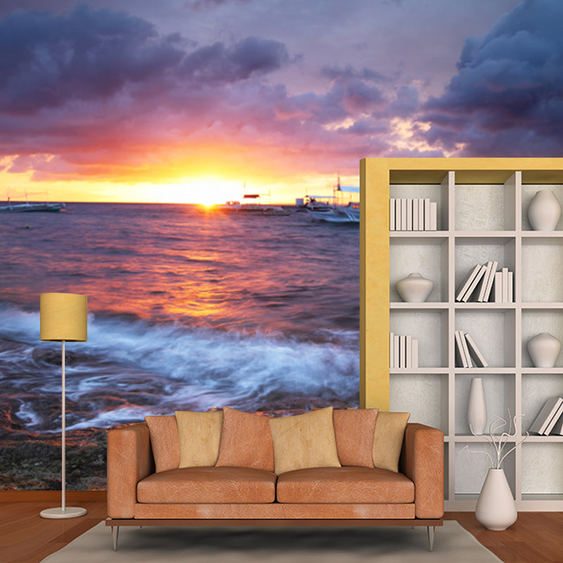 Ships at Sunset Ocean Mural Tropical Waterproofing Living Room Wall Decor, Custom Size