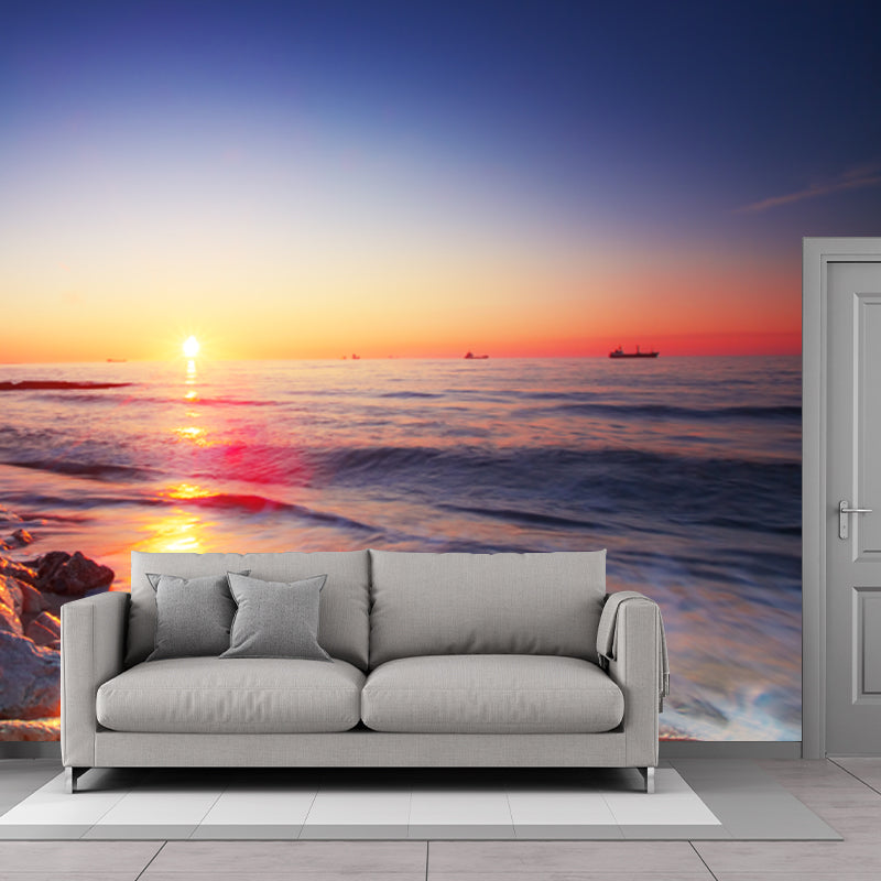 Purple Tropical Wall Paper Mural Full-Size Sundown Rocky Coast Wall Decor for Bedroom