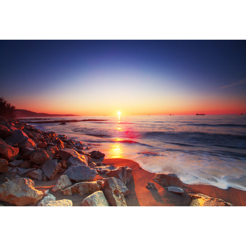 Purple Tropical Wall Paper Mural Full-Size Sundown Rocky Coast Wall Decor for Bedroom