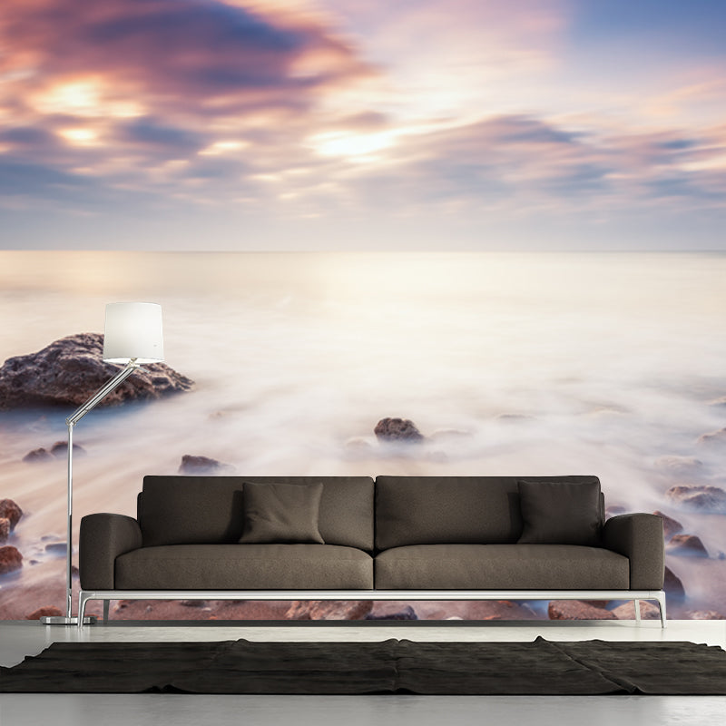 Evening Tide with Rock Mural Tropix Smooth Wall Decor in White for Living Room, Optional Size