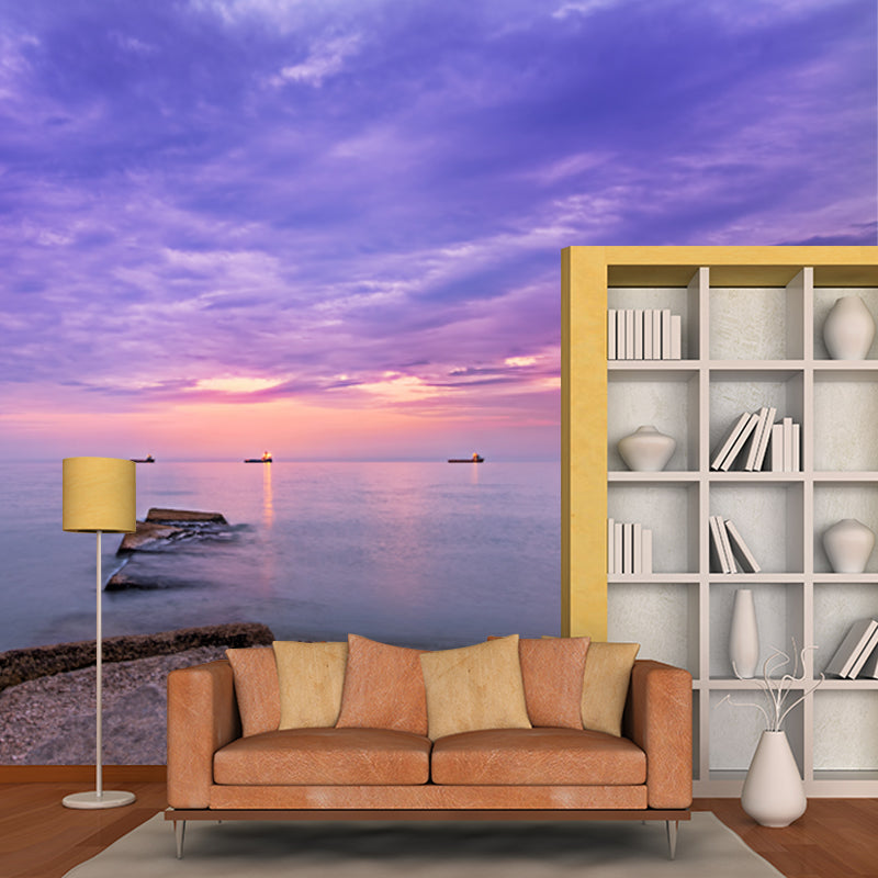 Tropics Nightfall Ocean Wallpaper Mural for Bedroom Customized Wall Art in Purple