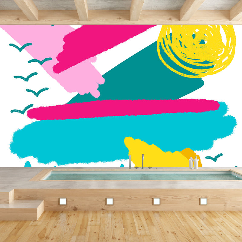 Yellow Childrens Art Mural Decal Large Weather Doodle Wall Covering for Kids Room