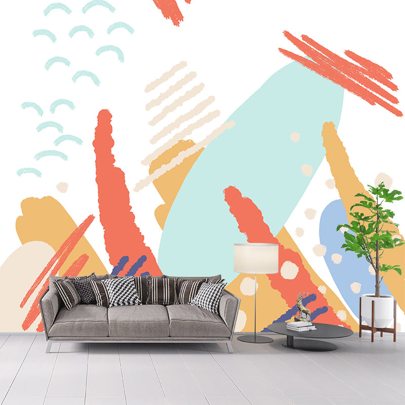 Kids Mountain Scribbles Mural Wallpaper Orange Bedroom Wall Decor, Custom Printed