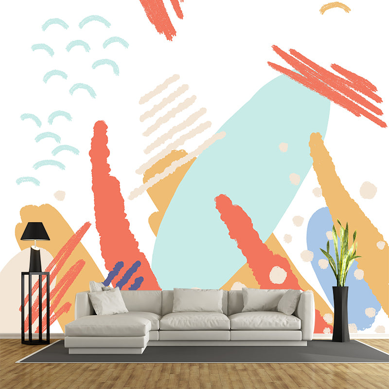 Kids Mountain Scribbles Mural Wallpaper Orange Bedroom Wall Decor, Custom Printed