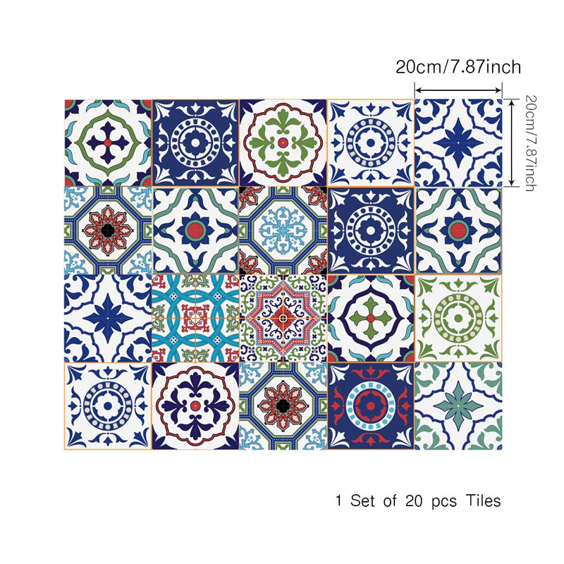 Bohemia Mandala Stick Wallpaper Panel Set for Bathroom 8.6-sq ft Wall Decor in Red-Blue-Green