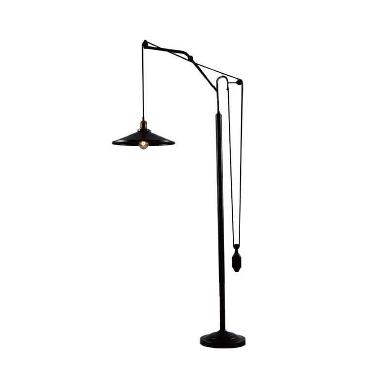 Flared Shade Metal Floor Lamp Industrial 1 Light Rotatable Living Room Standing Light in Black