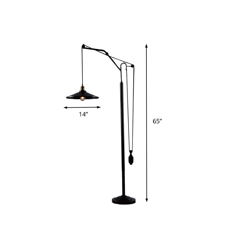 Flared Shade Metal Floor Lamp Industrial 1 Light Rotatable Living Room Standing Light in Black