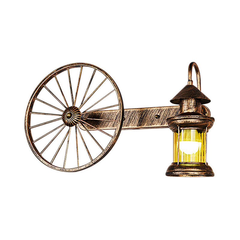 1 lampadina in vetro ambra in vetro in ottone costiero in ottone angolare a parete montato con la ruota del vagone deco