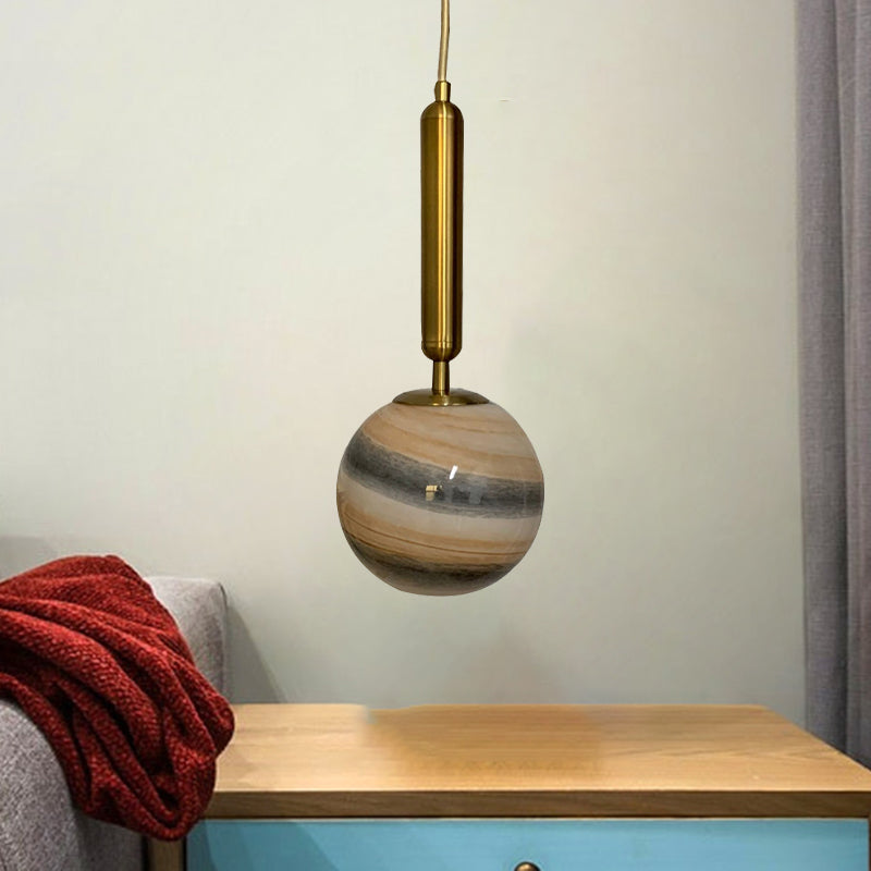 Lampada a goccia da letto a 1 bulbina moderna Apparecchiatura per illuminazione a sospensione in ottone con abbronzatura a sfera/tonalità di vetro blu