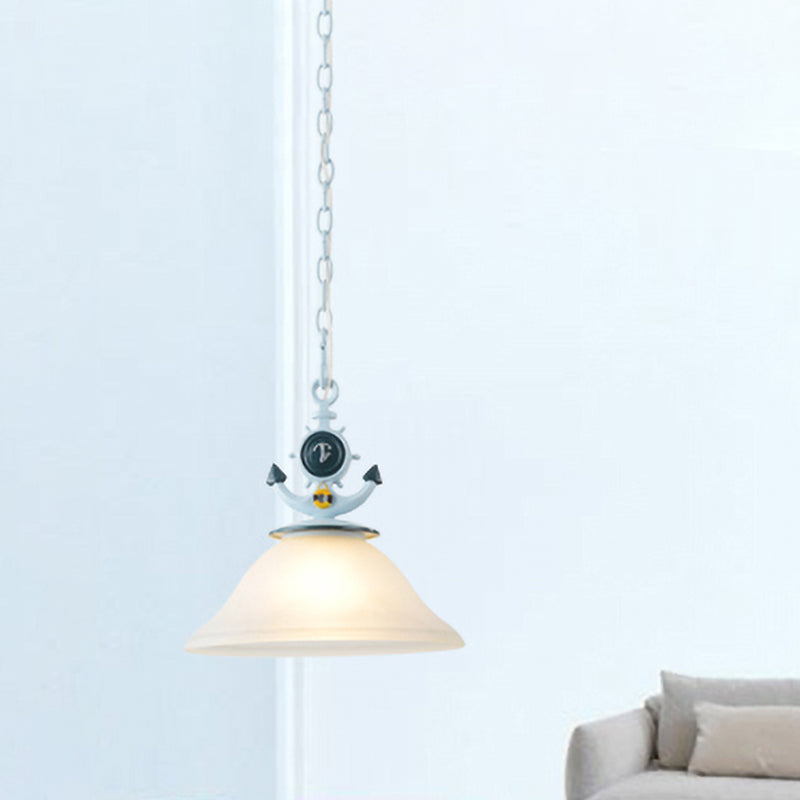 Campana de vidrio helado Niños de luz 1 accesorio de iluminación suspendida azul claro con decoración de anclaje