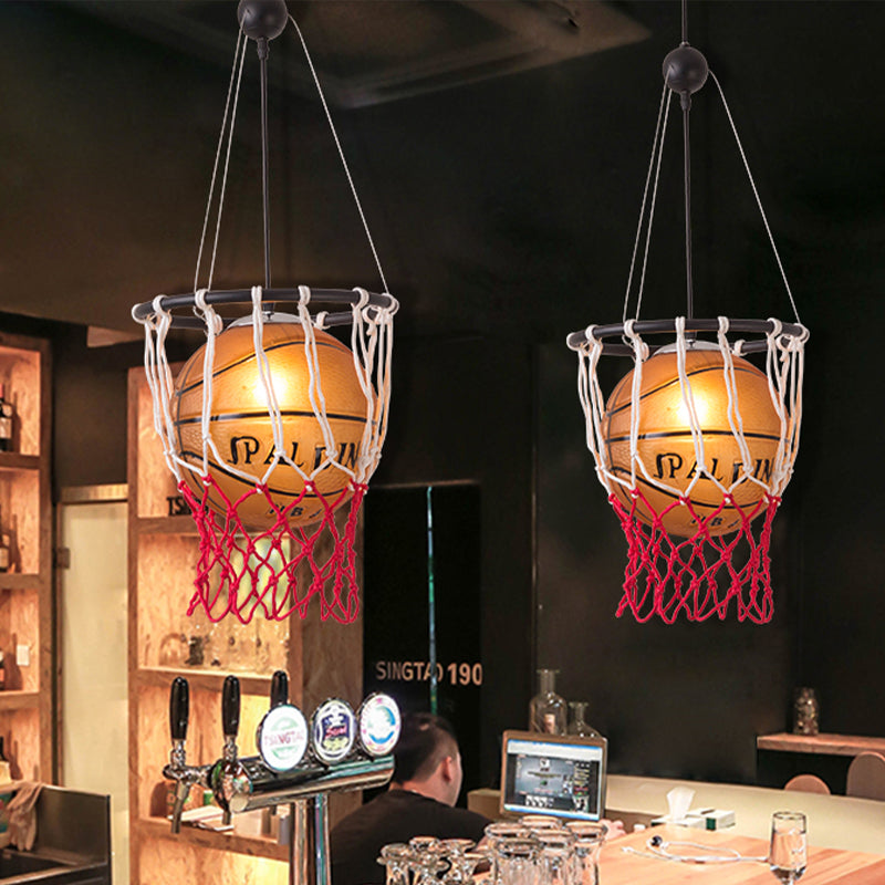 1 Light Restaurant Hanging Lamp Kids Brown Ceiling Light with Basketball Acrylic Shade