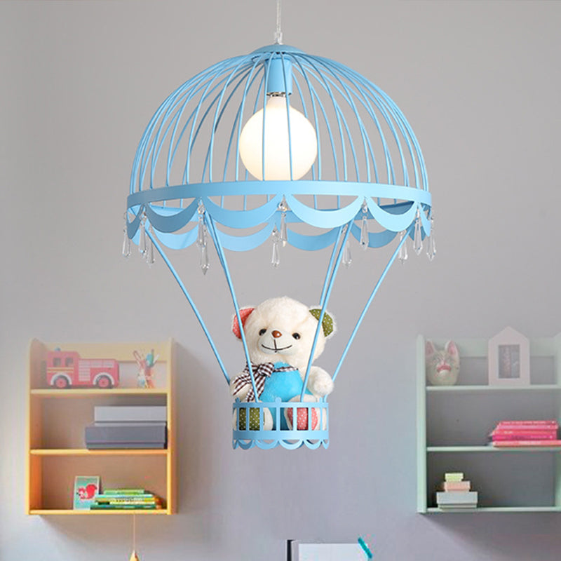 Luz de techo de globo de aire caliente niños Lámpara colgante colgante de color rosa claro/azul claro con decoración de osos
