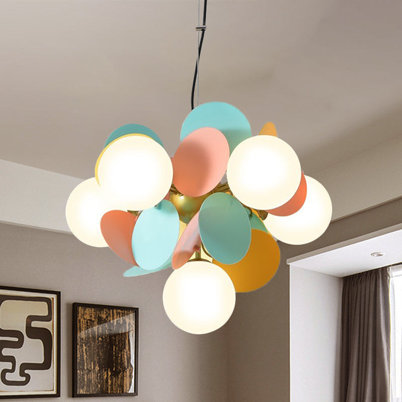 Lustre de plafond orbe moderne verre crème 6 têtes chambre à coucher luminaire de suspension en vert-jaune-rose