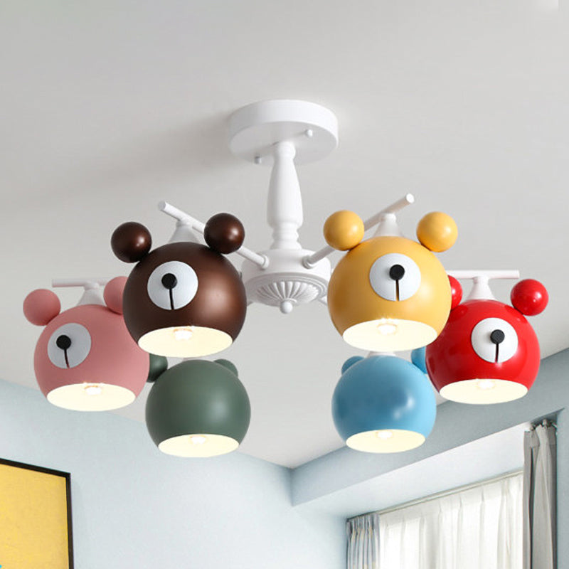 Weiße Tierkopf Deckenlampe Kinder 6 Lichter Eisen halb Flush Mount Leuchte für Kindergarten