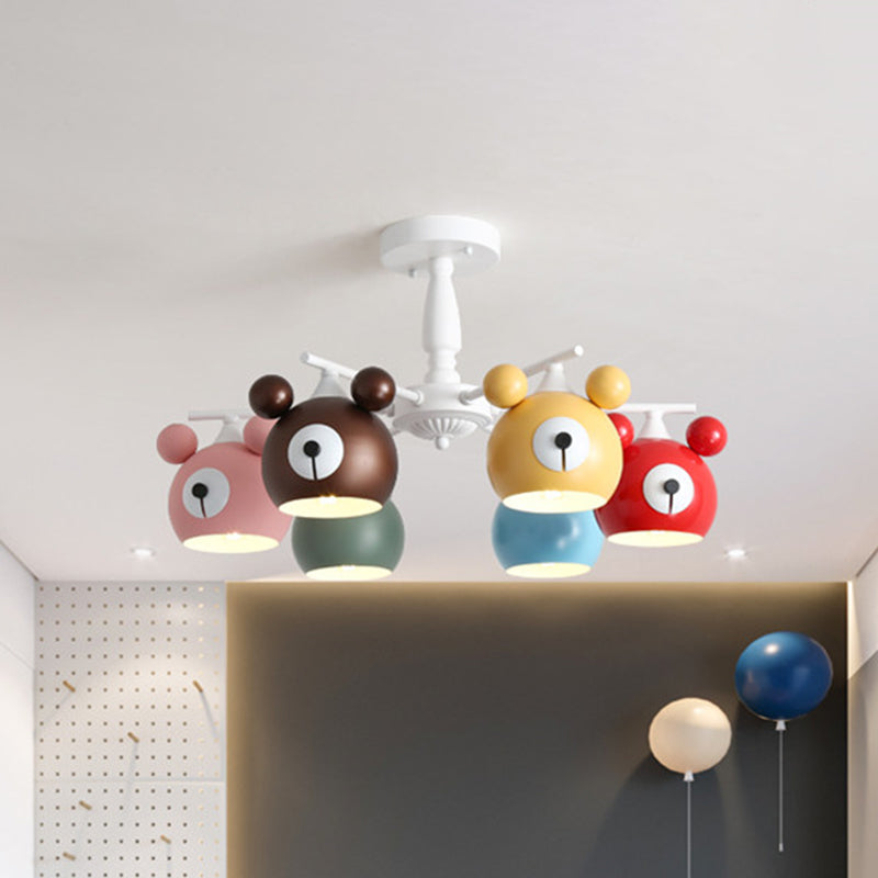 White Animal Head Ceiling Lamp Kids 6 Lights Iron Semi Flush Mount Lighting for Nursery