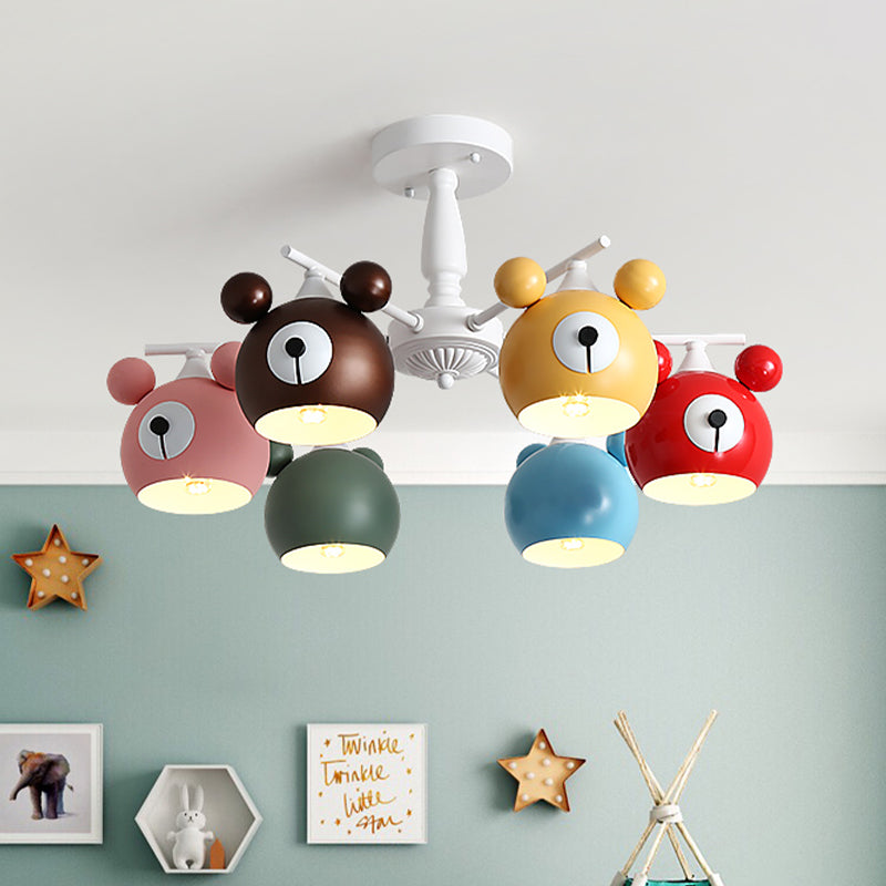 White Animal Head Ceiling Lamp Kids 6 Lights Iron Semi Flush Mount Lighting for Nursery