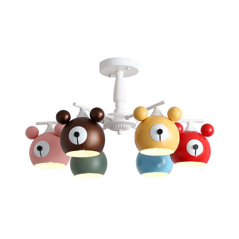 White Animal Head Ceiling Lamp Kids 6 Lights Iron Semi Flush Mount Lighting for Nursery