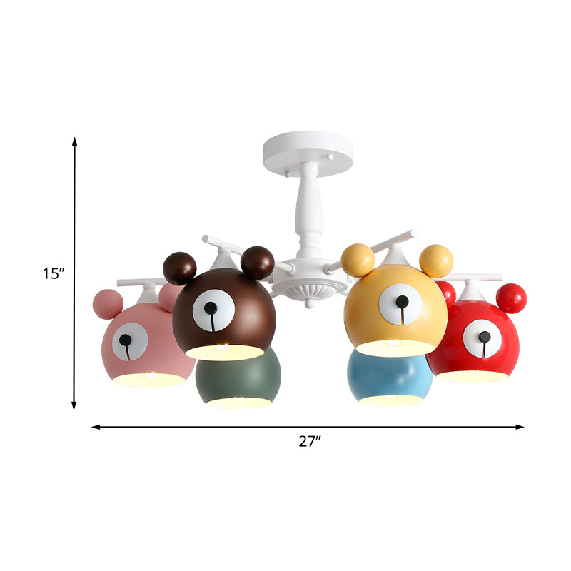 White Animal Head Ceiling Lamp Kids 6 Lights Iron Semi Flush Mount Lighting for Nursery