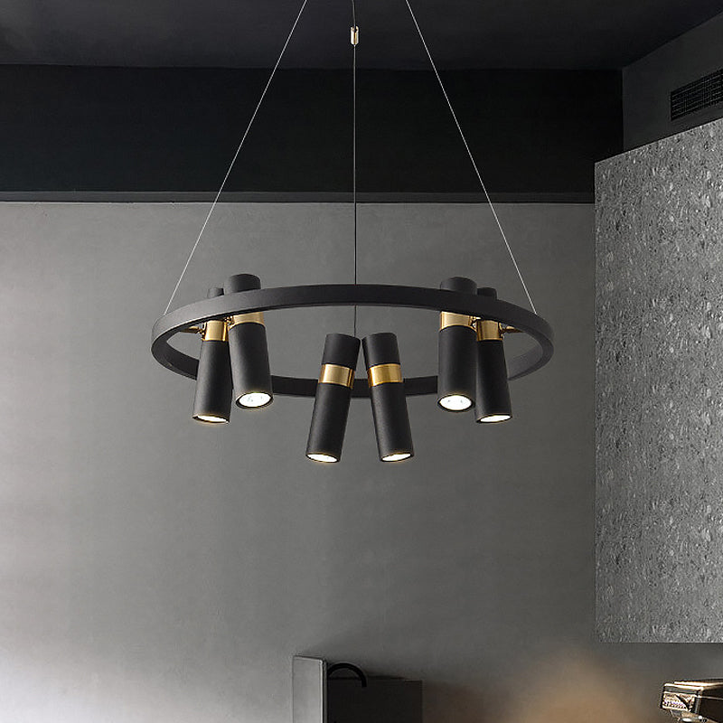 Metal Pipe Pendant Chandelier Factory 6/9 Heads Bedroom Hanging Ceiling Light in Black with Round Design