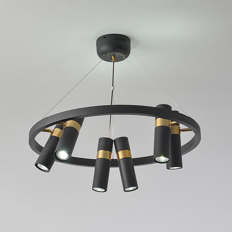 Metal Pipe Pendant Chandelier Factory 6/9 Heads Bedroom Hanging Ceiling Light in Black with Round Design