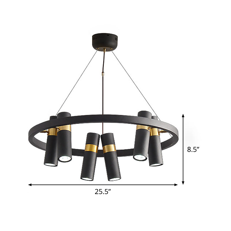 Metal Pipe Pendant Chandelier Factory 6/9 Heads Bedroom Hanging Ceiling Light in Black with Round Design