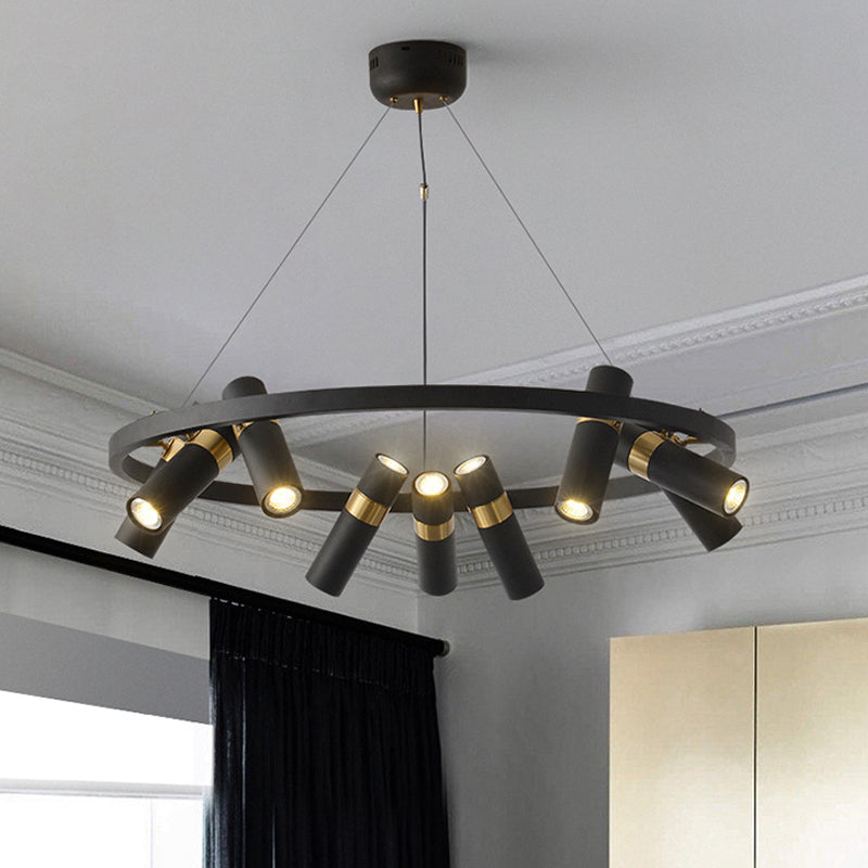 Metal Pipe Pendant Chandelier Factory 6/9 Heads Bedroom Hanging Ceiling Light in Black with Round Design