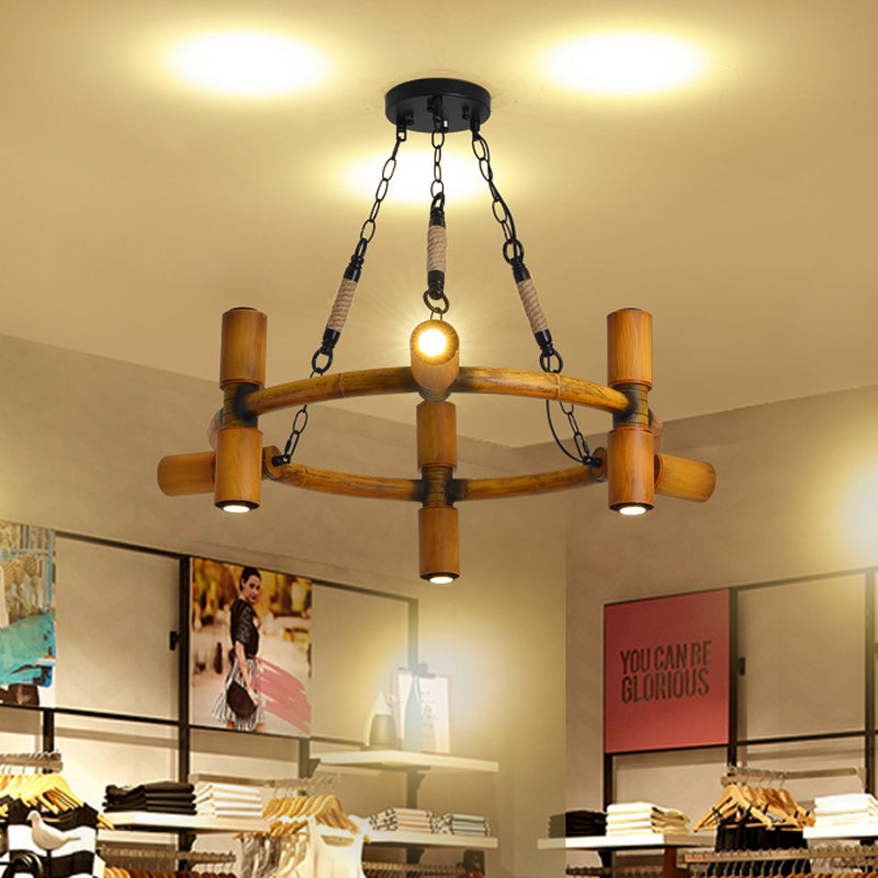 Yellow 9 Bulbs Chandelier Lamp Farmhouse Iron Round Pendant Ceiling Light with Jute Rope