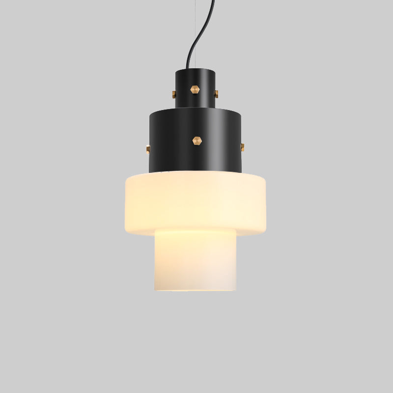 Column Bedroom Ceiling Pendant Light Industrial  Style White Glass 1 Head Black Down Lighting