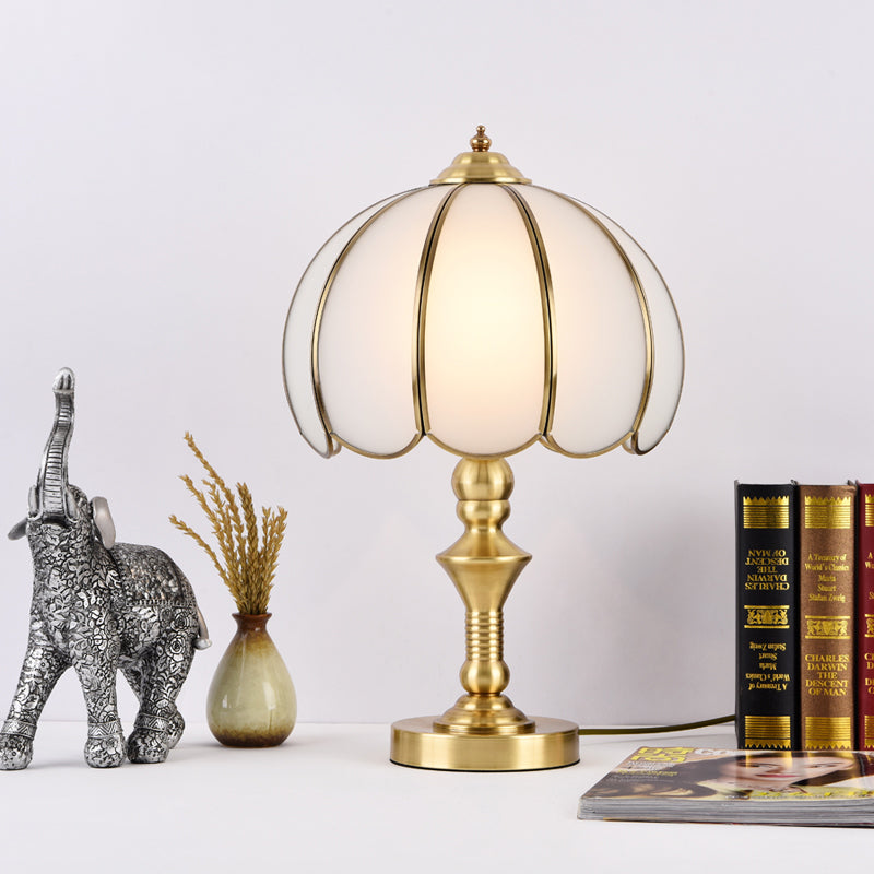 Colonial Gold Table Lamp Scalloped/Flared 1 Light Colonialism Night Lighting with Metal Base for Bedroom