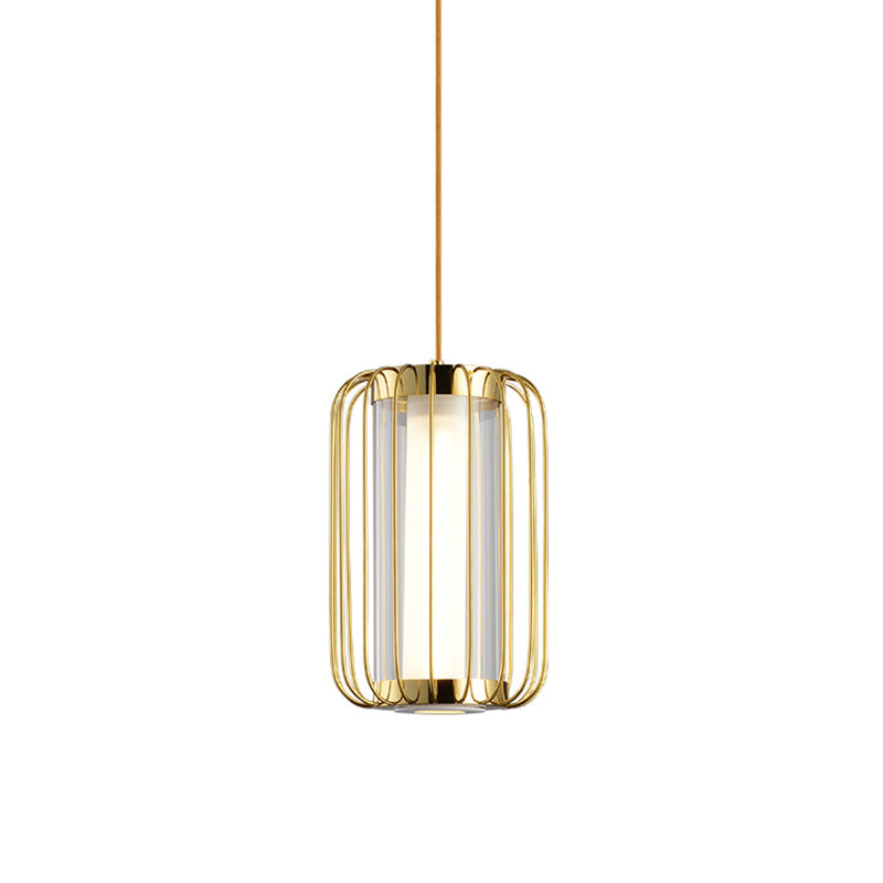 Colonialisme pendentif à 1 tête Colonialisme Cylindre Kit de lampe suspendue en verre transparent avec cadre en métal pour chambre